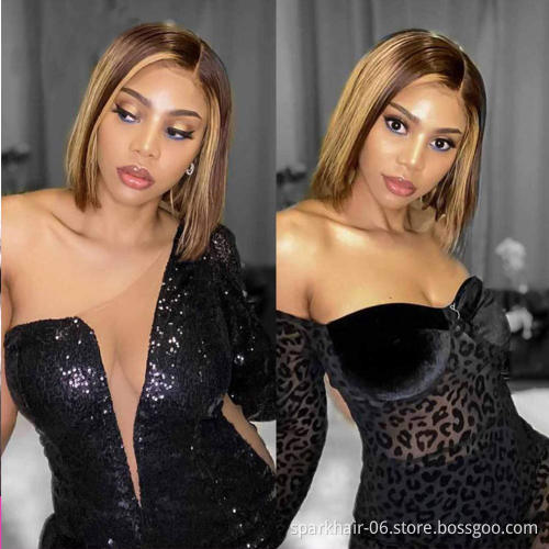 SPARK 10A 150% density Brazilian hair lace front wig, P4 / 27 color pre-picked Viking long hair lace wig, short bob wig